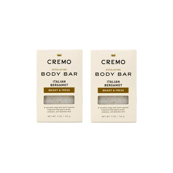 2 Pack - Cremo Exfoliating Body Bar for Men, Italian Bergamot Scent, Multi-Layered Fragrance That Buffs, Cleanses and Hydrates Skin, 5 OZ