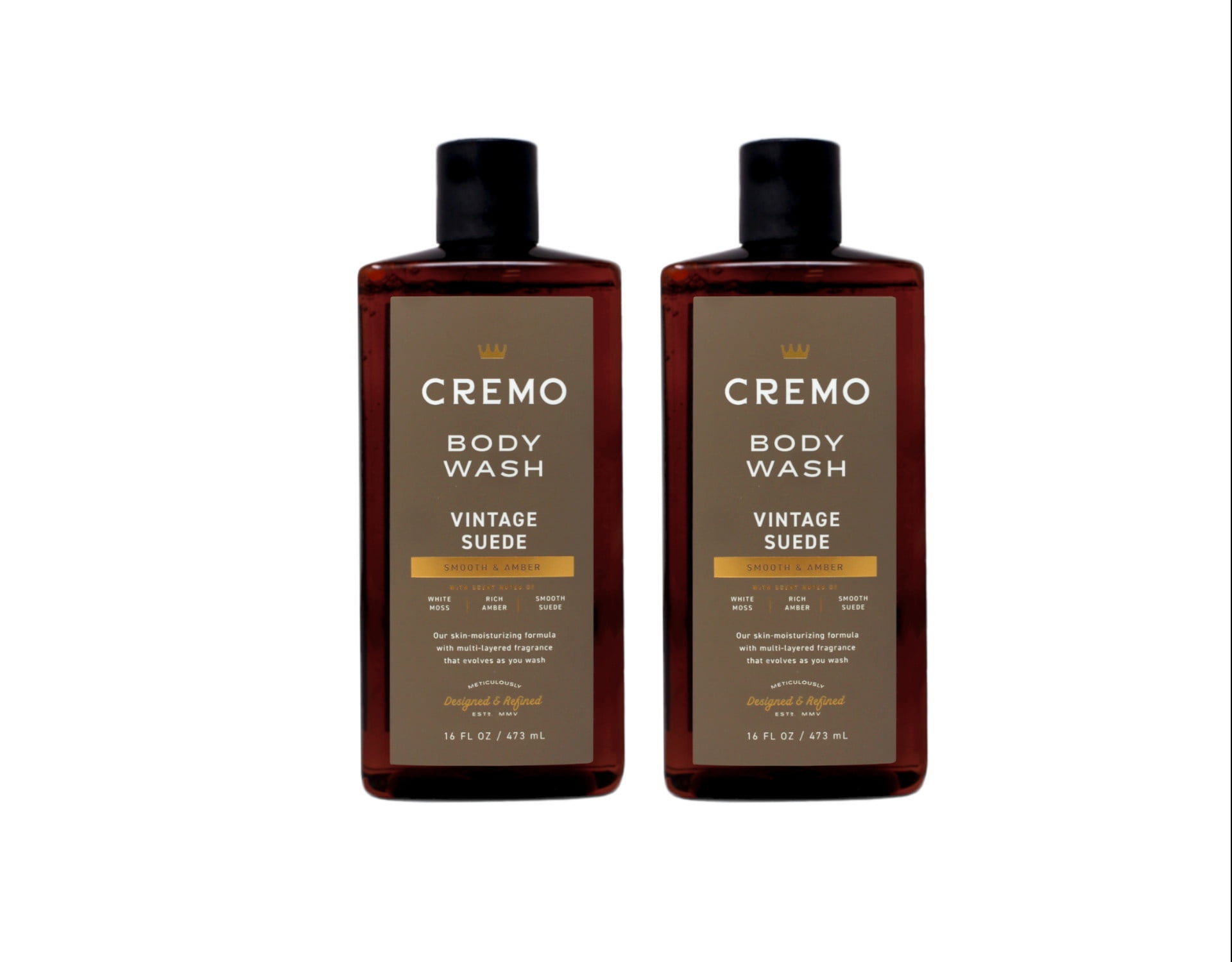 2 Pack - Cremo Vintage Suede Body Wash with Scent Notes of White Moss, Rich Amber, and Smooth Suede, 16 Fl Oz