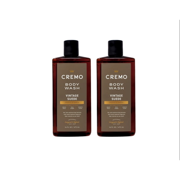2 Pack - Cremo Vintage Suede Body Wash with Scent Notes of White Moss, Rich Amber, and Smooth Suede, 16 Fl Oz