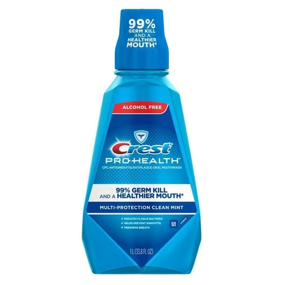 2 Pack Crest Pro-Health Multi-Protection Alcohol Free Rinse 1L, Refreshing Fresh Mint
