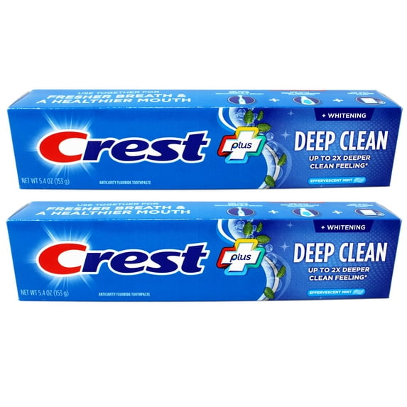 Crest Whitening Plus Deep Clean Toothpaste, Effervescent Mint, 2 pack, 5.4 oz each