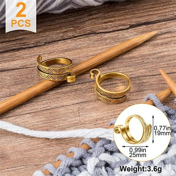 2 Pack Crochet Finger Ring Adjust Crochet Tension Ring Open Yarn Guide Finger Clip Crochet Thimble Birthday, Holders, Metal, Threads, Gold Finger Kiss Toe, Crochet Rings for Crocheting Tension