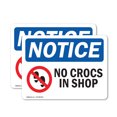 thumbnail image 1 of (2 Pack) No Crocs In Shop Sign With Symbol OSHA Notice Sign 7 Inch X 5 Inch Vinyl Label Decal Sticker Weather Resistant, UV Protected for Workplace, Business, and Construction Site,, 1 of 7