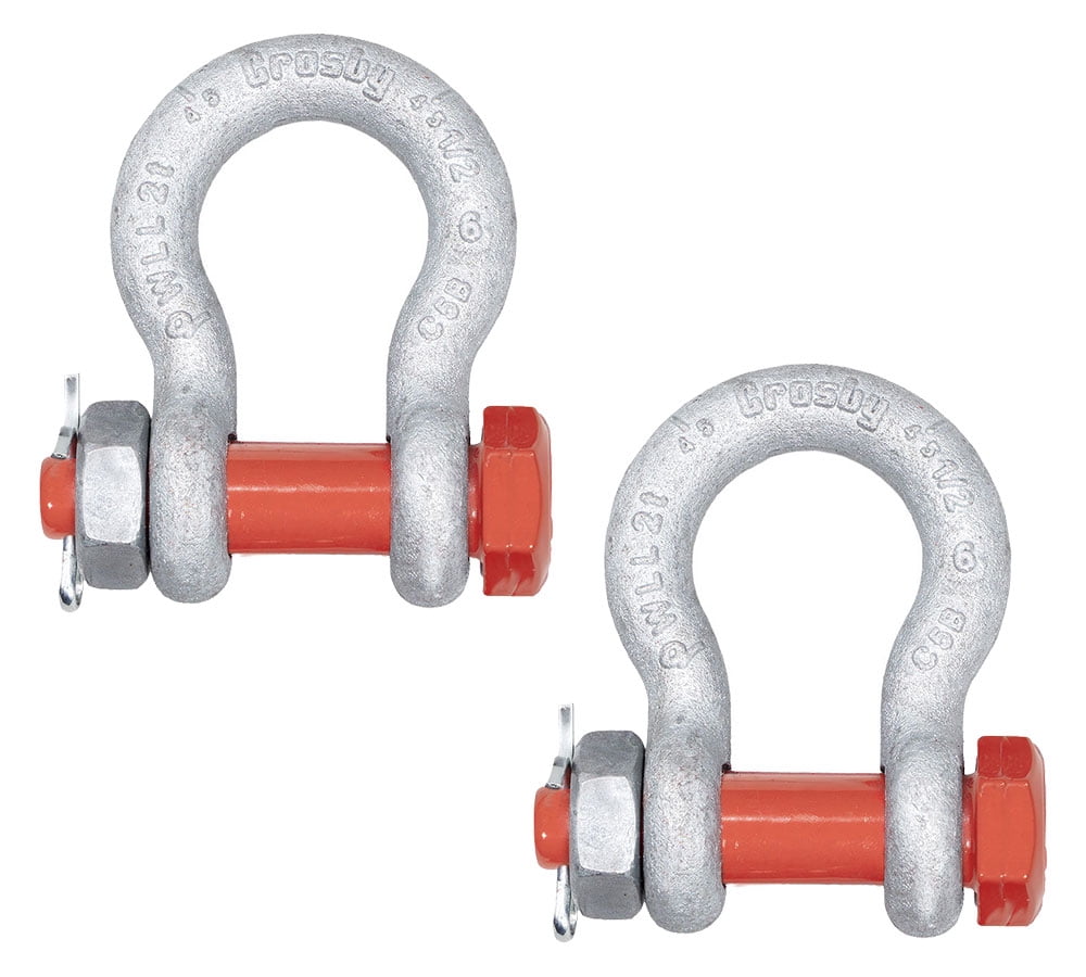 2 Pack Crosby G-2130 1/2" Anchor Shackle Carbon Steel w/Safety Screw Pin 4,400 lbs WLL, Galvanized Heavy Duty D Ring Bolt Type Shackle for Towing, Rigging & Vehicle Recovery, 1019472