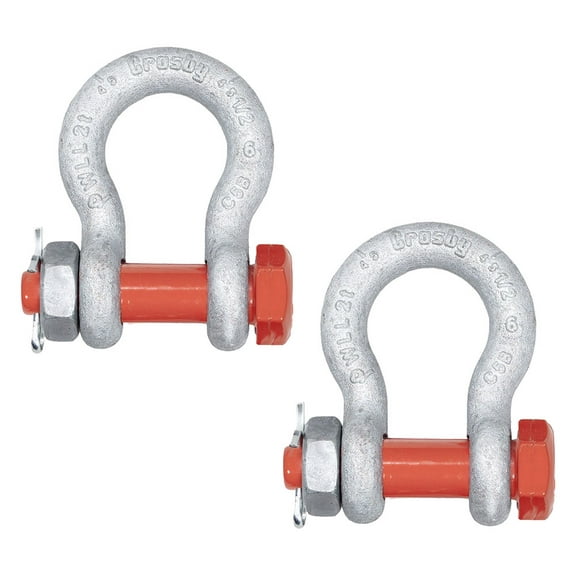 2 Pack Crosby G-2130 1/2" Anchor Shackle Carbon Steel w/Safety Screw Pin 4,400 lbs WLL, Galvanized Heavy Duty D Ring Bolt Type Shackle for Towing, Rigging & Vehicle Recovery, 1019472