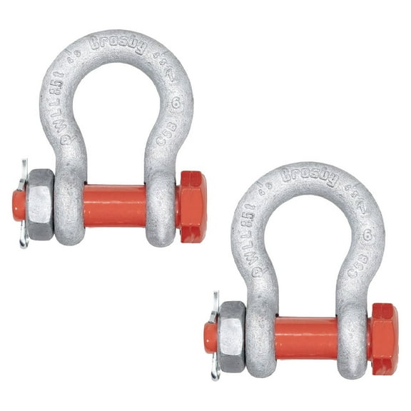 2 Pack Crosby G-2130 1"Anchor Shackle Carbon Steel w/Safety Screw Pin 18,700 lbs WLL, Galvanized Heavy Duty D Ring Bolt Type Shackle for Towing, Rigging & Vehicle Recovery, 1019551