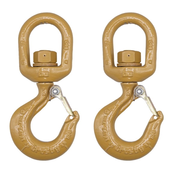 2 Pack Crosby L-322AN Swivel Hook with Latch - 1-1/2 Ton Working Load Limit - Golden Painted Forged Steel Swivel Lifting Hook - 1048816