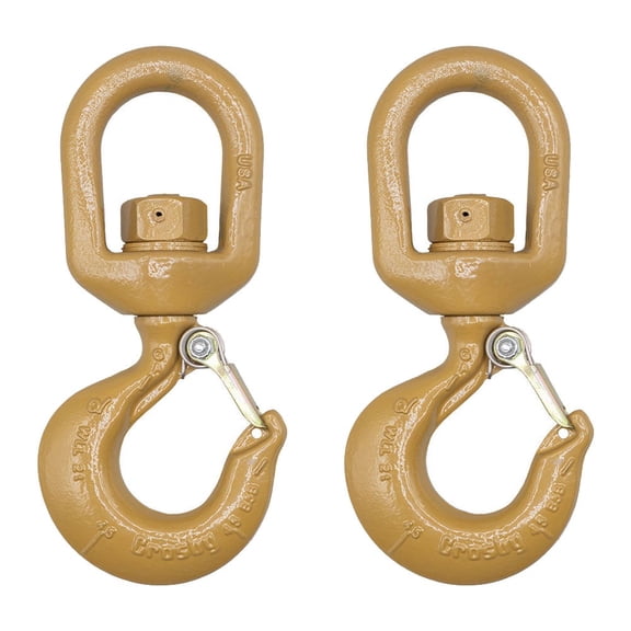 2 Pack Crosby L-322AN Swivel Hook with Latch - 11 Ton Working Load Limit - Golden Painted Forged Steel Swivel Lifting Hook - 1048868