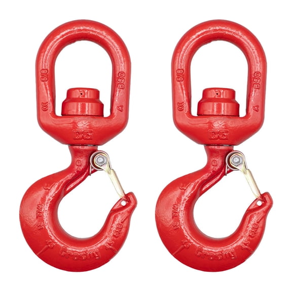 2 Pack Crosby L-3322B Swivel Hook with Bearing & Latch - 4,400 LBS Working Load Limit - Alloy Steel, Red Painted Forged Steel Swivel Lifting Hook - 1028609
