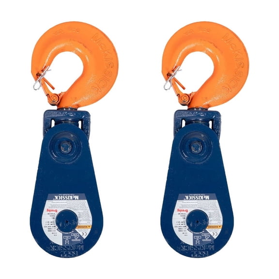 2 Pack Crosby McKissick 418 Snatch Block with Swivel Hook WLL 4 Ton 4-1/2" Sheave 3/8" & 1/2" Wire Rope Wrecker Roll Back Recovery, BB Bearing Code - 108065