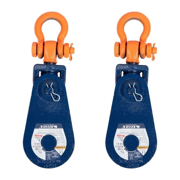 2 Pack Crosby McKissick 419 Snatch Block with Hook WLL 4 Ton 4-1/2" Sheave 3/8" & 1/2" Wire Rope Wrecker Roll Back Recovery, BB Bearing Code - 109064