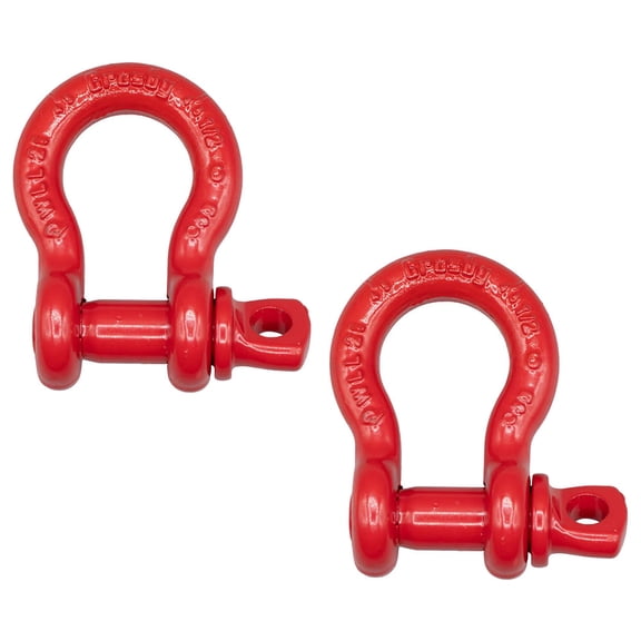 2 Pack Crosby S-209 3/8" Anchor Shackle Carbon Steel w/Alloy Screw Pin 2,200 lbs WLL, Red Painted Heavy Duty D Ring Shackle for Towing, Rigging & Vehicle Recovery, 1018428