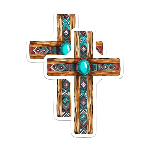 (2 Pack) Cross Magnets Magnets - Rustic Cross with Geometric Pattern - 5" On Longest Side - Made in USA - Sticks to Refrigerators & Metal Surfaces - MAG8739