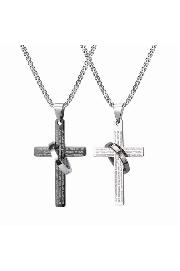 2 Pack Cross Necklace for Men Women Titanium Steel Gothic Cross Crucifix Pendant Necklace with Stainless Steel Ring
