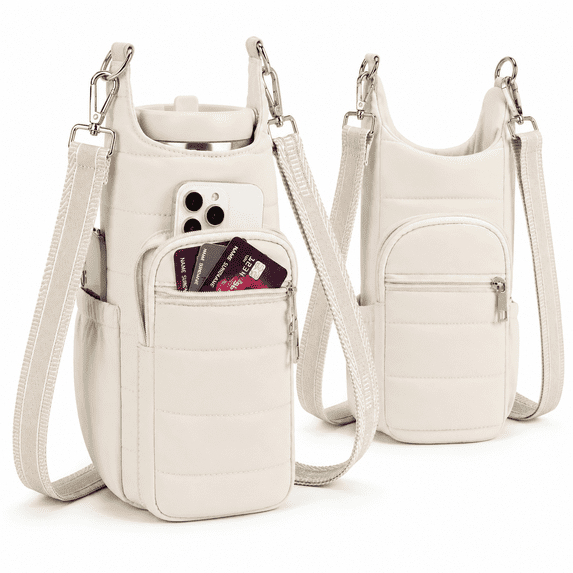 2 Pack Crossbody Water Bottle Holder Bag with Phone Pocket, Large Capacity Padded Bottle Carrier Sling, Adjustable Shoulder Strap, Hands-Free Bag for 20–40oz Bottles, Walking, Hiking, Travel, Gym, Sc