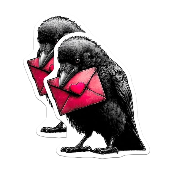 (2 Pack) Crow Love Letter Magnets - Raven Valentine Message Bird Artwork - Heart Envelope Romantic Fridge Decor - 5 Inches On Longest Side - Thick Durable Magnet - Made in USA - MAG21109