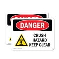thumbnail image 1 of (2 Pack) Crush Hazard Keep Clear OSHA Danger Sign 7 Inch X 5 Inch Vinyl Label Decal Sticker Weather Resistant, UV Protected for Workplace, Business, and Construction Site, Made in the, 1 of 7