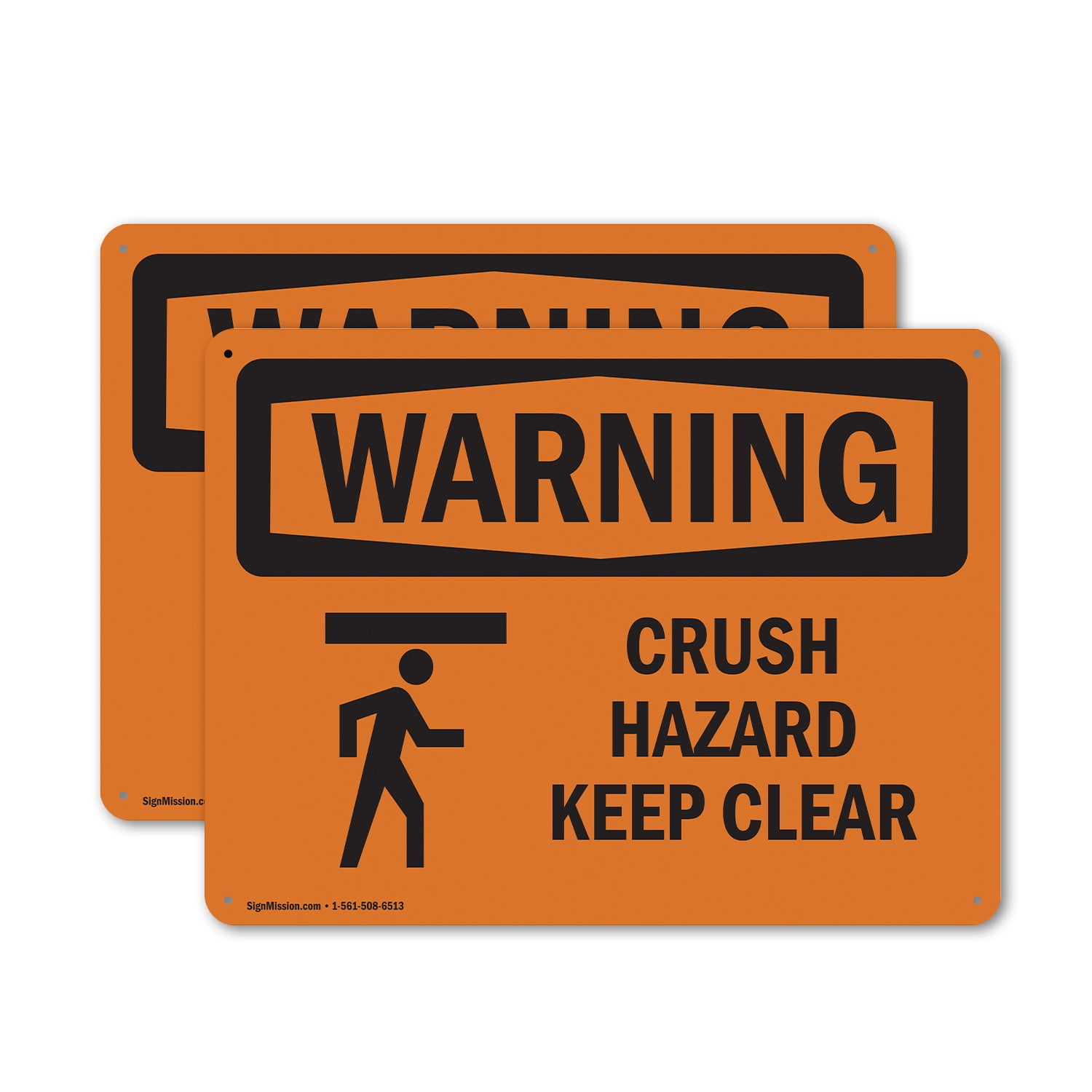 (2 Pack) Crush Hazard Keep Clear With Symbol OSHA Warning Sign 18 Inch ...
