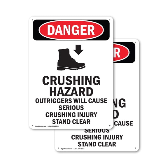 (2 Pack) Crushing Hazard Outriggers OSHA Danger Sign 10 Inch X 14 Inch Indoor / Outdoor Rust-Free Aluminum Metal Signs for Workplace, Workshop, and Construction Site, Made in the USA