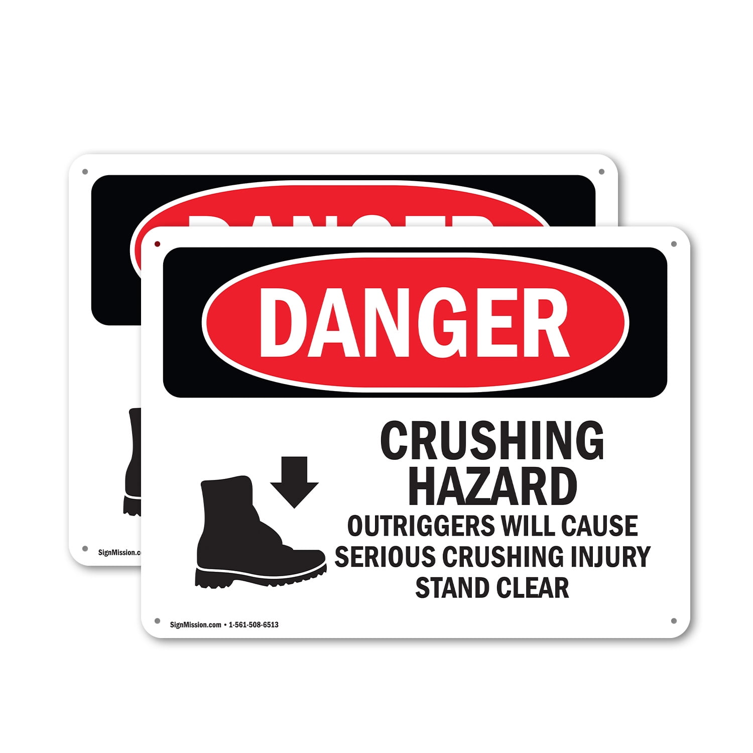 (2 Pack) Crushing Hazard Outriggers Stand Clear OSHA Danger Sign 14 ...