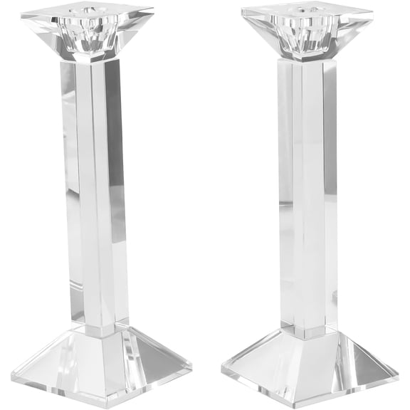 2-Pack Crystal Candlestick of Glass Holders for Home Decor, Crystal Taper Candle Holders Tabletop Centerpieces for Party and Wedding Decoration(8.5i h Tall)