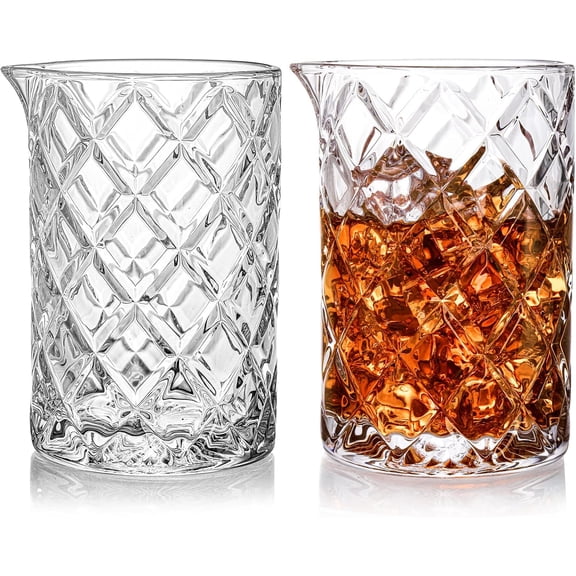 2 Pack Crystal Cocktail Mixing Glass, 22Oz Thick Bottom Seamless Bar Mixing Pitcher, Professional Quality