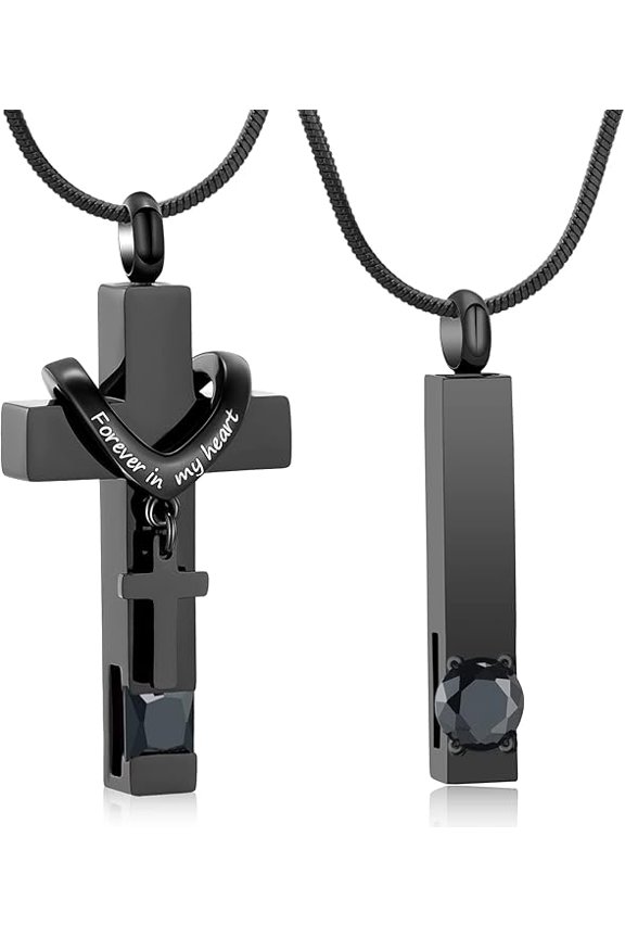 2 Pack Crystal Cube Urn Necklace for Ashes Cross Cremation Jewelry Double Cross Ashes Urn Necklace Birthstone Urn Pendant Keepsake Jewelry for Ashes