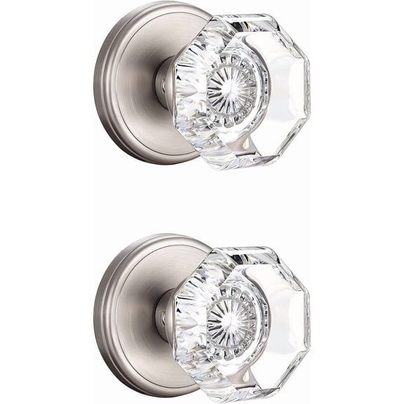 2 Pack Crystal Dummy Door Knobs, Non-Turning Single Side Dummy Door Knob, Brushed Nickel