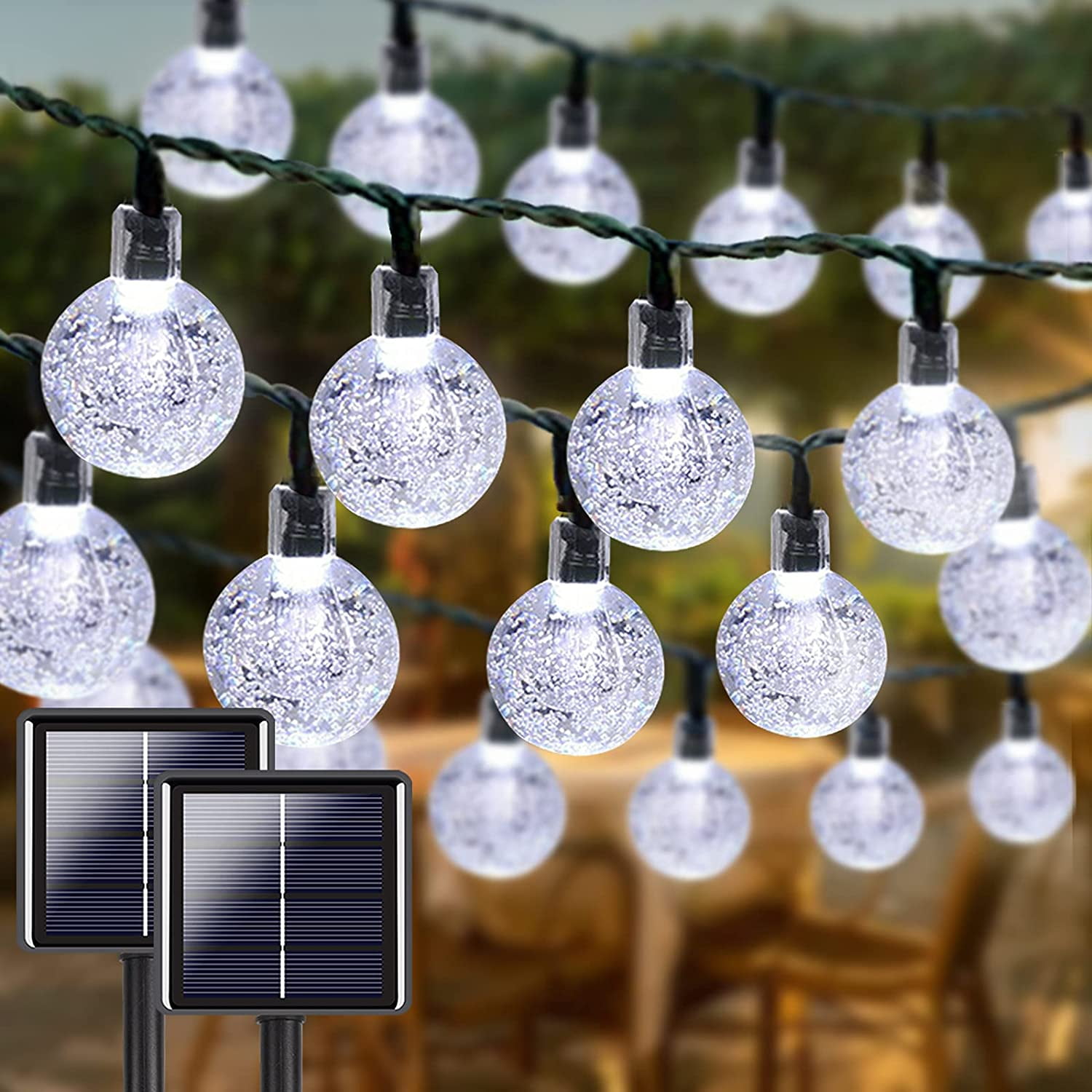 2-Pack Crystal Globe Solar String Lights with 8 Lighting Modes, 21FT ...