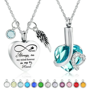 2 Pack Crystal Heart Urn Necklace for Ashes With 12 Birthstones Cremation Urns for Human Ashes DIY Birthstone Memorial Cremation Urn Locket Keepsake Ashes Jewelry