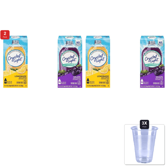 2 Pack | Crystal Light Lemonade With Grape Drink Mix (120 Packets, 12 Canisters Of 10) & 3x Disposable Cup