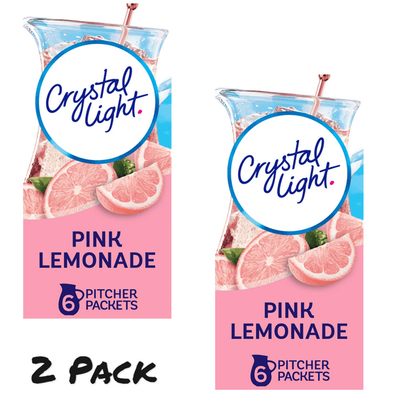 ( 2 Pack ) Crystal Light Pink Lemonade Naturally Flavored Powdered Drink Mix, 6 ct Pitcher Packets