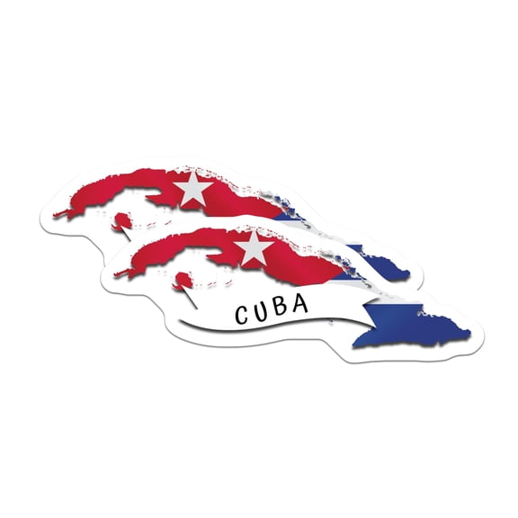 (2 Pack) Cuba Map Flag Stickers - Cuban Pride Decals - Homeland Souvenir Emblems - 5" On Longest Side - Sticks to Smooth Flat Surfaces - Made in USA - BMCS18536