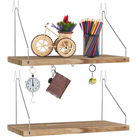 2 Pack Cubicle Wall Shelf with Hooks - 11.8" Wood Organizer for Fabric Cubicle Walls, Hanging Desk Accessories & Decor for Women & Men, Workstation Storage