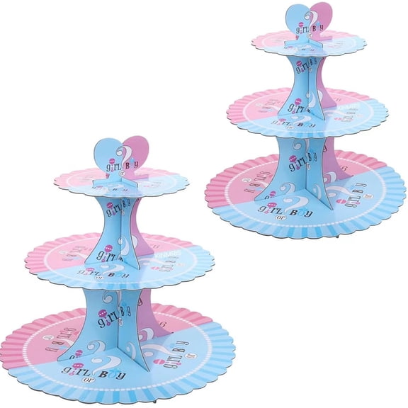 2-Pack Cupcake Stand 3-Tier Lace Edge Dessert Stand, Gender Reveal Baby Paper Cupcake Stand, Birthday Party Supplies Tier