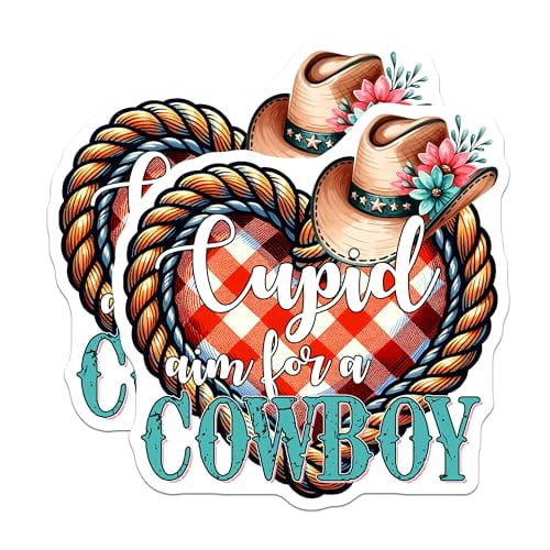 (2 Pack) Cupid Aim for A Cowboy Magnets - Cute Cowboy Theme Magnets - Heart Cowboy Design Magnets - 5" On Longest Side - for Cars, Refrigerators, Toolboxes, Lockers - Made in USA BMCS3150