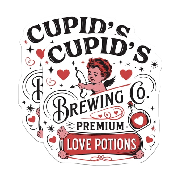 (2 Pack) Cupid's Brewing Co Magnets - Premium Love Potions Magnets - Cute Valentine's Day Decor Magnets - 5" On Longest Side - for Cars, Refrigerators, Toolboxes, Lockers - Made in USA BMCS3409
