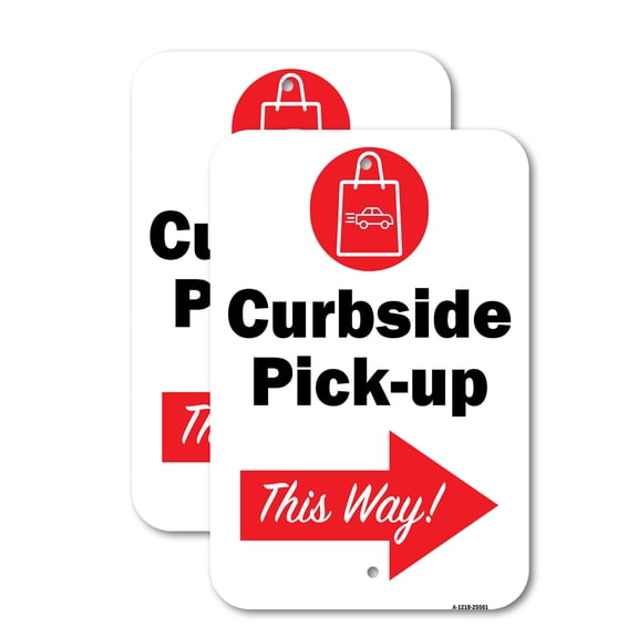 (2 Pack) Curbside Pick-up This Way Right Arrow | 18" X 24" Heavy-Gauge Aluminum Sign | Rust Free Aluminum, Weather Resistant, Waterproof, Fade Resistant, 2 Pre-drilled Holes