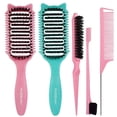 thumbnail image 1 of 2 Pack Curly Defining & Detangling Brush - With Boar Bristle & 3 Styling Comb Tools – Shine to Shape & Define Natural Curl Waves & Coils - Vented Anti-Frizz Wet or Dry Hair for Women Men Kids, 1 of 4