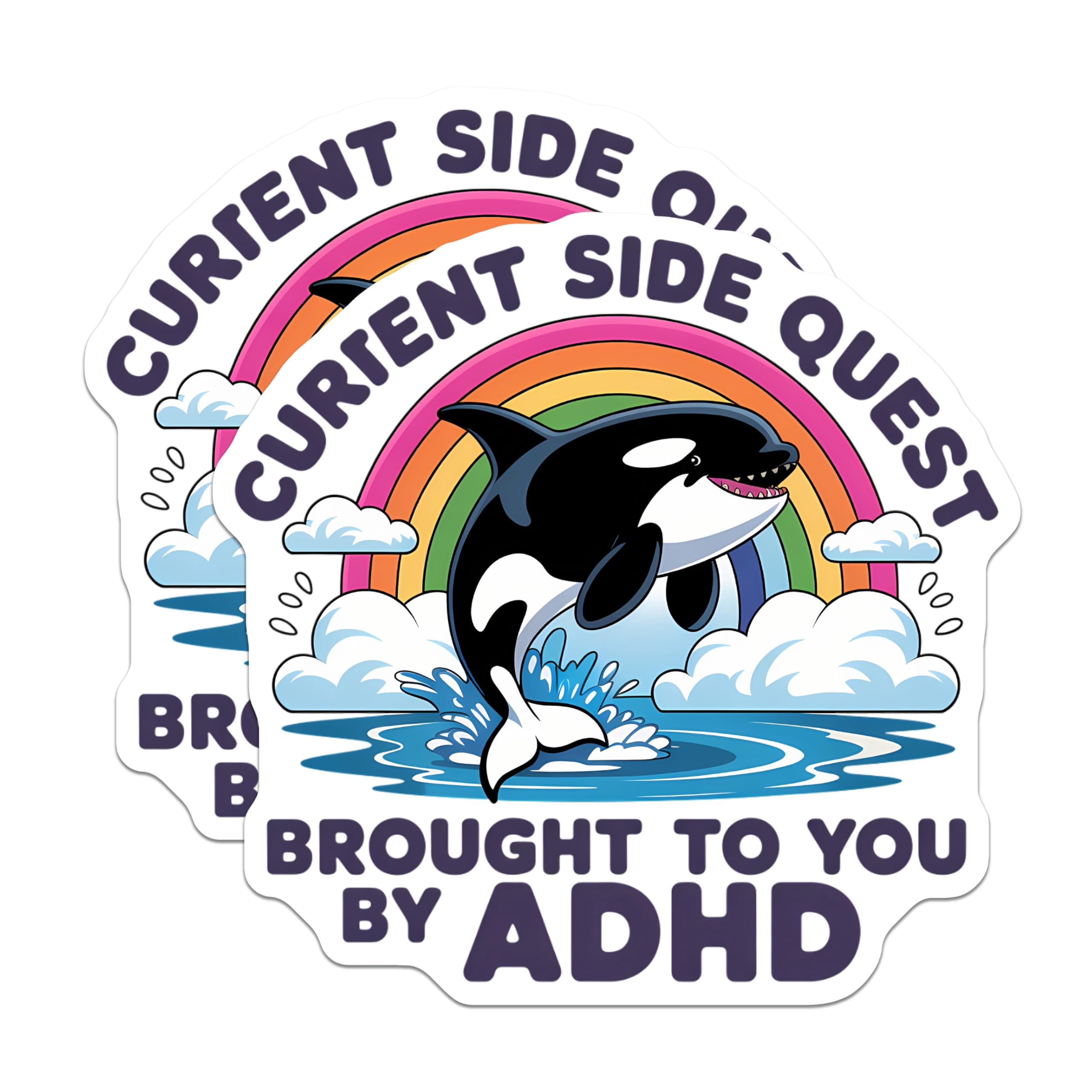 (2 Pack) Current Side Quest Magnets - Funny ADHD Orca Rainbow ...