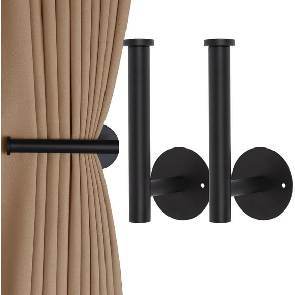 2 Pack Curtain Holdbacks No Drill Curtain Tiebacks Self-Adhesive/Screw-in Curtain Holdbacks Curtain Pull Backs Curtain Hooks Curtain Holders Curtain Tie Backs for Curtains (2, Black)