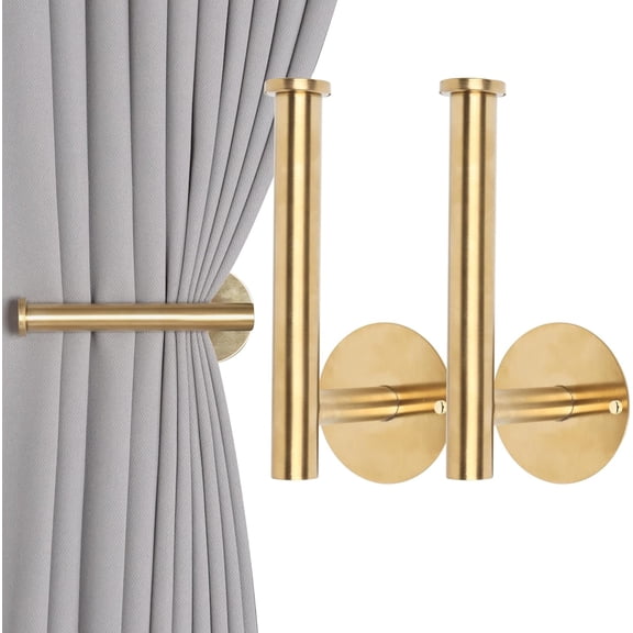 2 Pack Curtain Holdbacks No Drill Self-Adhesive/Screw-in Curtain Tiebacks with SUS304 Stainless Steel Pull Backs Metal Curtain Holder for Drapes (2, Gold)