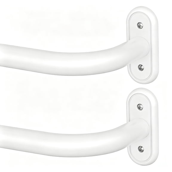 2 Pack Extendable Window Curtain Rod, Adjustable 36" to 120" Wall Mount Curtain Support Bar, White Metal Curved Handrail Style Curtain Hanging Assembly for Bedroom Window