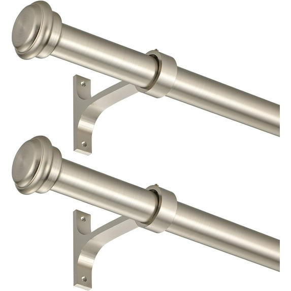 2 Pack Curtain Rods 48 to 86 Inches,1 Inch Curtain rods for Windows, Hanging Curtain Rod & Wall Mount with Brackets Heavy Duty Rod,End Cap Single Rod, Brushed Nickel