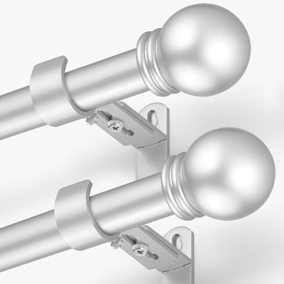 2-Pack Curtain Rods, Adjustable 16 to 136 Inches (Extends to 144"), 1 Inch Diameter Drapery Rods with Round Finials, Satin Silver