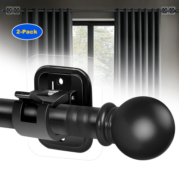 2-Pack Curtain Rods No Drilling for Windows 30 to 45 Inch, 5/8 Inch Diameter Drapey Pole with No Drill Curtain Rod Brackets, Renter Friendly Cortineros Para Ventanas (Black)