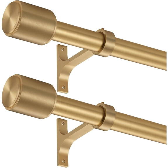 2 Pack Curtain Rods for Window 36 to 72 Inch, Adjustable 1-Inch Thicken Window Curtain Rod, Decorative Drapery Rods with Cap Finials and Aluminum Alloy Brackets, Warm Gold