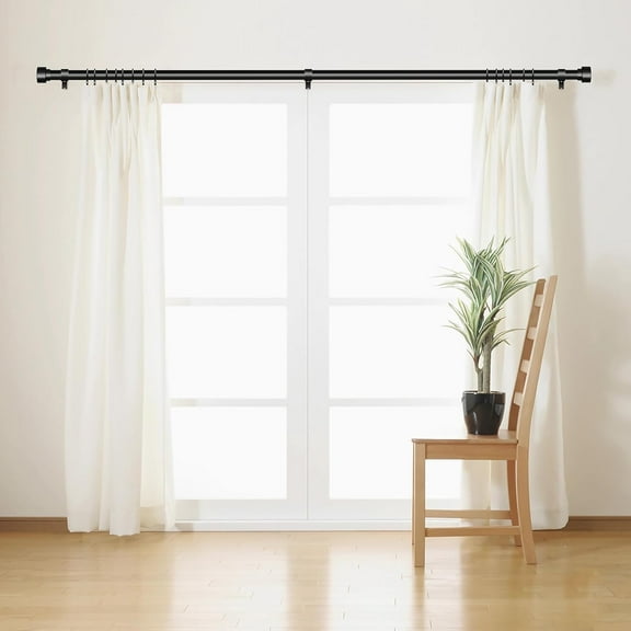 2 Pack Curtain Rods for Windows 66 to 120, 1 Inch Black Adjustable Heavy Duty Extra Long Curtain Rod with End Caps, Modern Indoor Outdoor Window Drapery Rods for Bedroom, Size 32"-120"