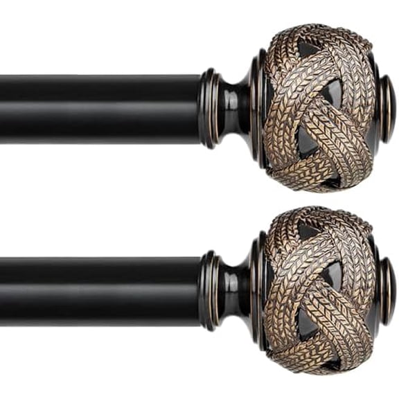 2 Pack Curtain Rods for Windows 48 to 84 Inches,  7/8 Inch Telescoping Splicing Curtain Rod 32 to 86 Inch, Black Drapery Rod with Leaf Finials
