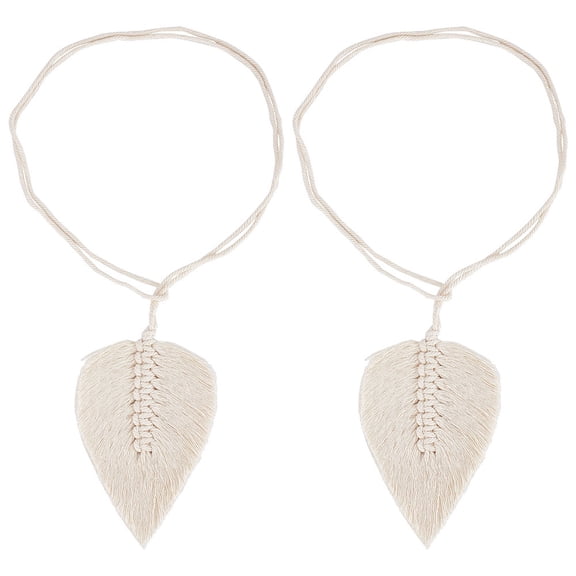 2 Pack Curtain Tiebacks Boho Handmade Holdbacks Farmhouse Curtain Tie Back Holder Drapery Tassel Double Leaves Cotton Rope